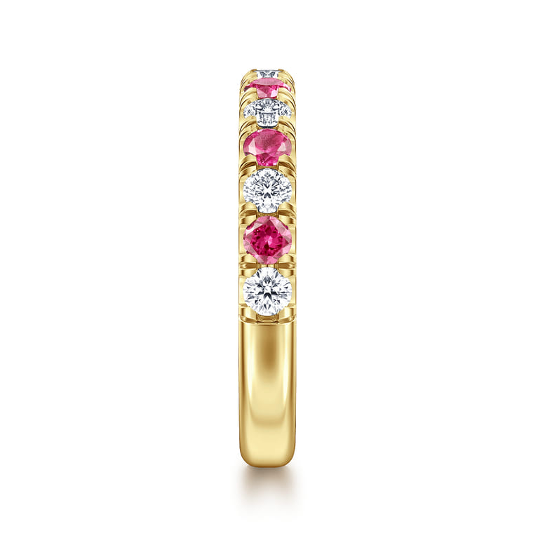 Straight Wedding Ring in 14k Yellow Gold with Round Sapphire at Gabriel & Co. - Shot 4
