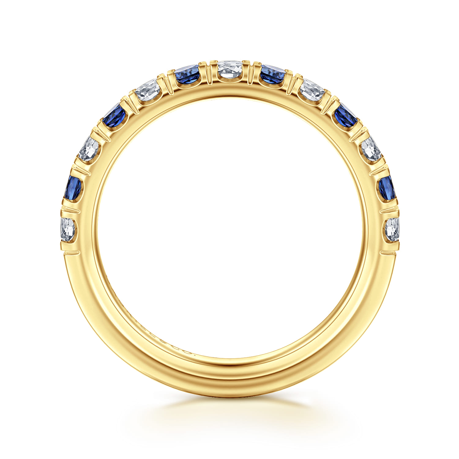 Straight Wedding Ring in 14k Yellow Gold with Round Sapphire at Gabriel & Co. - Shot 2