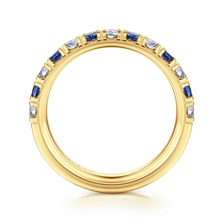Straight Wedding Ring in 14k Yellow Gold with Round Sapphire at Gabriel & Co. - Shot 2