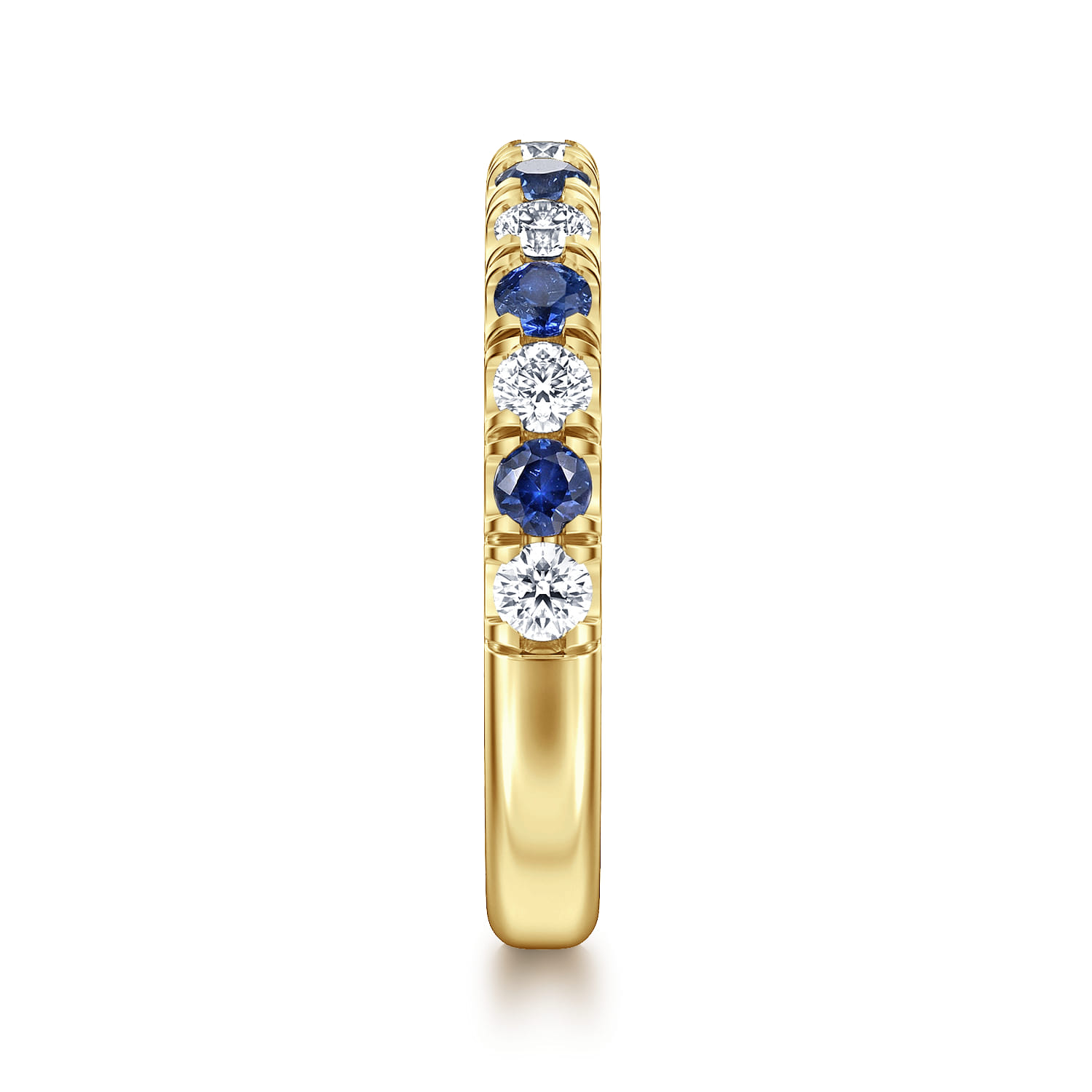 Straight Wedding Ring in 14k Yellow Gold with Round Sapphire at Gabriel & Co. - Shot 4