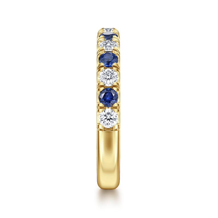 Straight Wedding Ring in 14k Yellow Gold with Round Sapphire at Gabriel & Co. - Shot 4