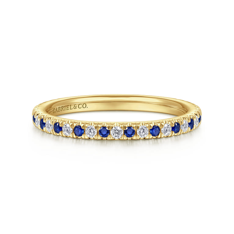 Straight Wedding Ring in 14k Yellow Gold with Round Sapphire at Gabriel & Co. - Shot 1