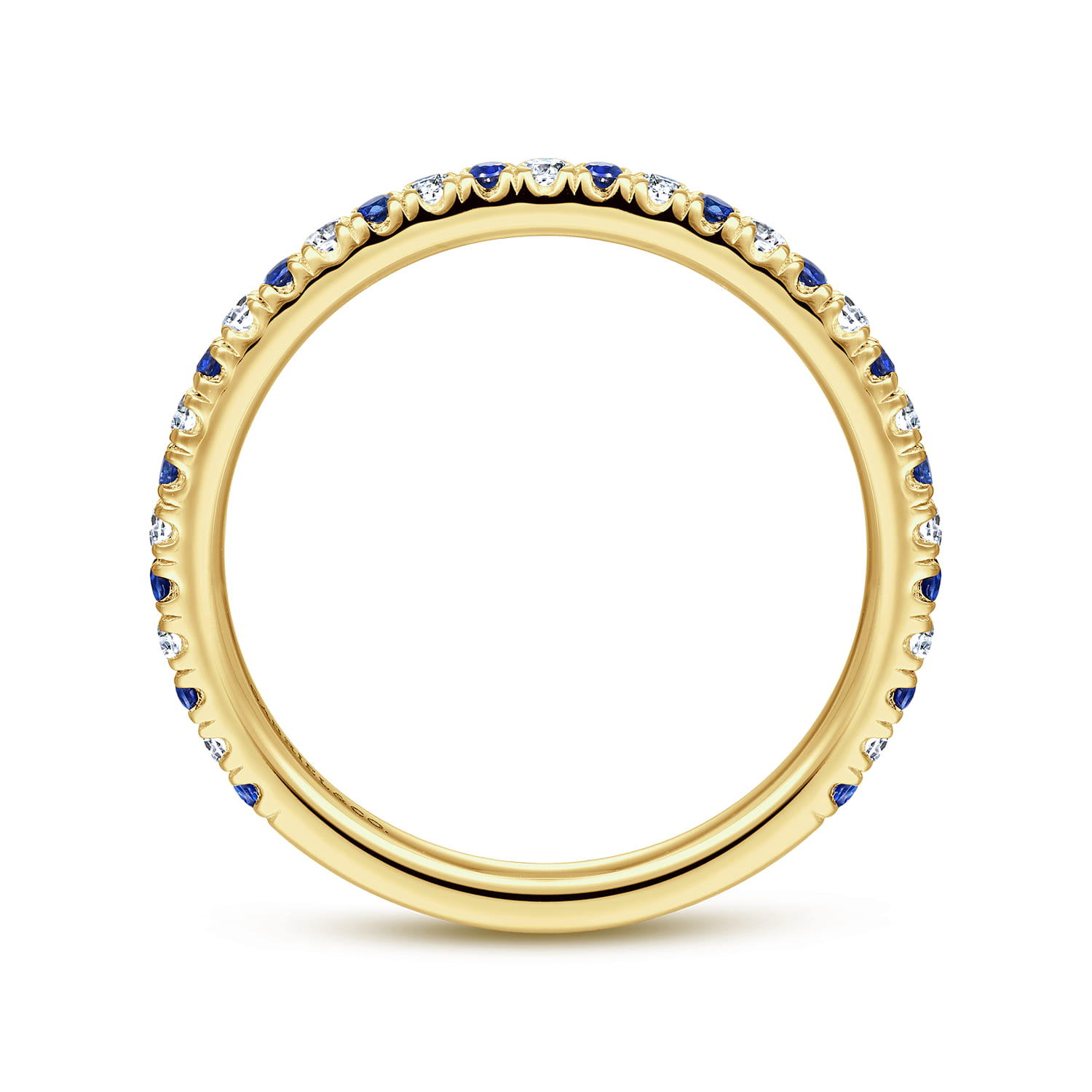 Straight Wedding Ring in 14k Yellow Gold with Round Sapphire at Gabriel & Co. - Shot 2