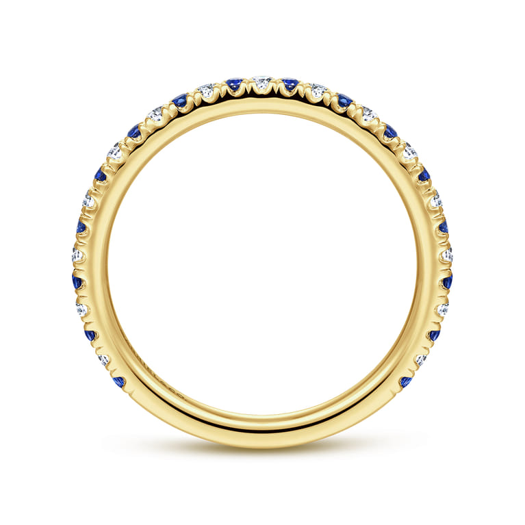 Straight Wedding Ring in 14k Yellow Gold with Round Sapphire at Gabriel & Co. - Shot 2