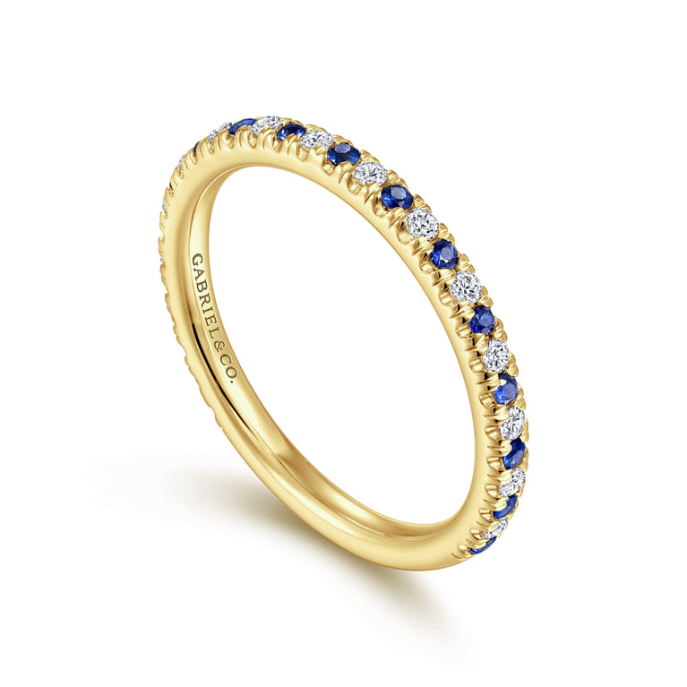 Straight Wedding Ring in 14k Yellow Gold with Round Sapphire at Gabriel & Co. - Shot 3