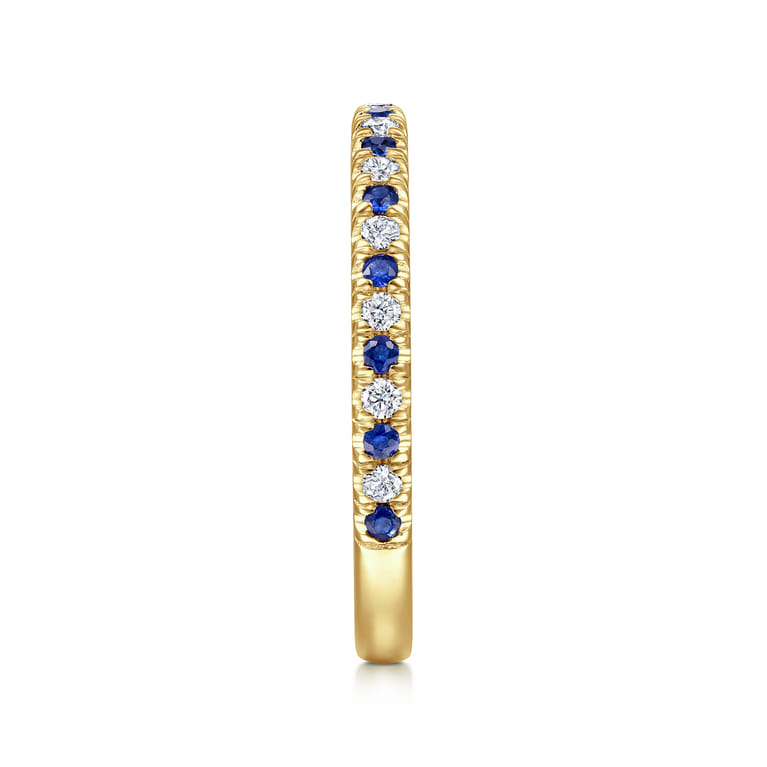 Straight Wedding Ring in 14k Yellow Gold with Round Sapphire at Gabriel & Co. - Shot 4
