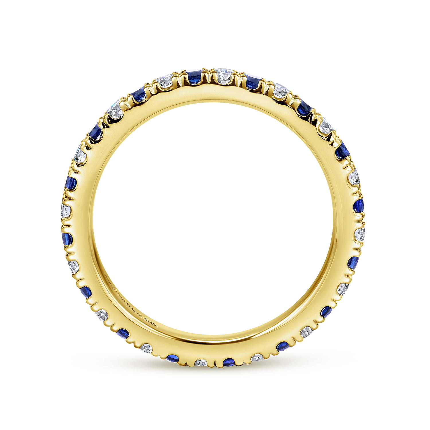 Eternity Band Wedding Ring in 14k Yellow Gold with Round Sapphire at Gabriel & Co. - Shot 2