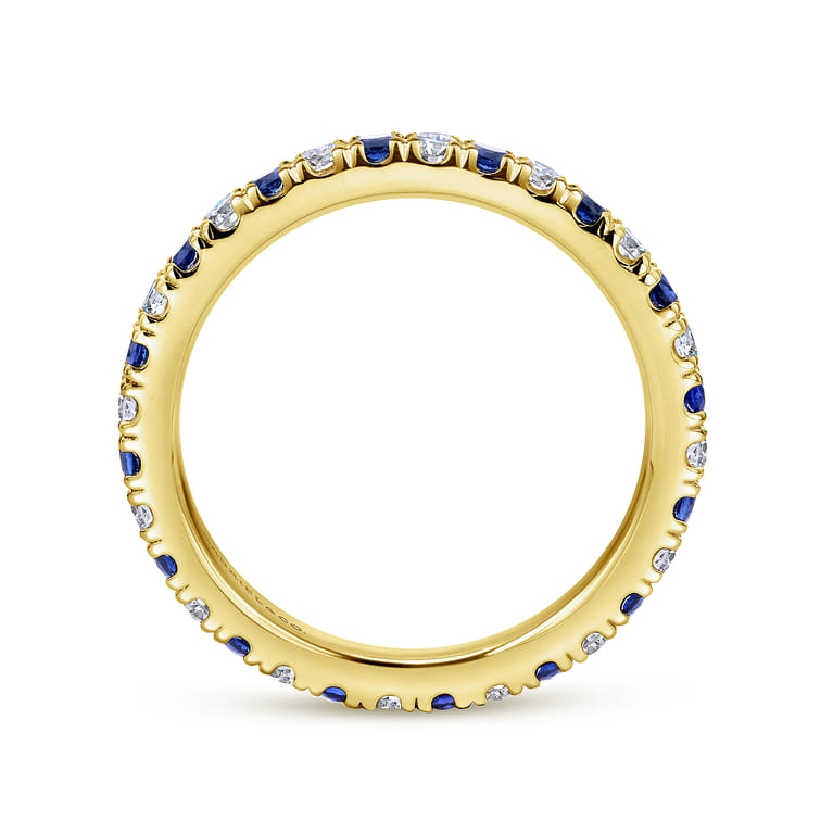 Eternity Band Wedding Ring in 14k Yellow Gold with Round Sapphire at Gabriel & Co. - Shot 2