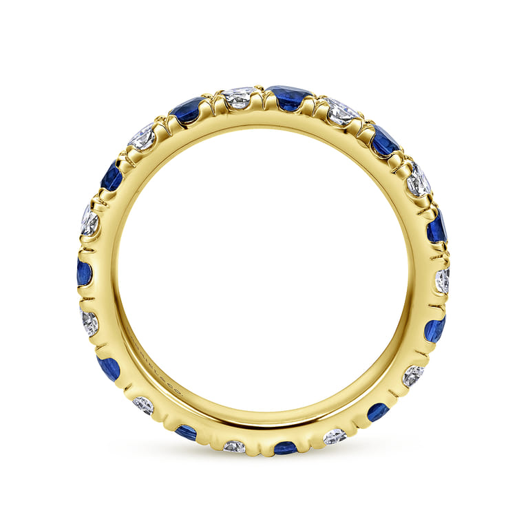 Eternity Band Wedding Ring in 14k Yellow Gold with Round Sapphire at Gabriel & Co. - Shot 2
