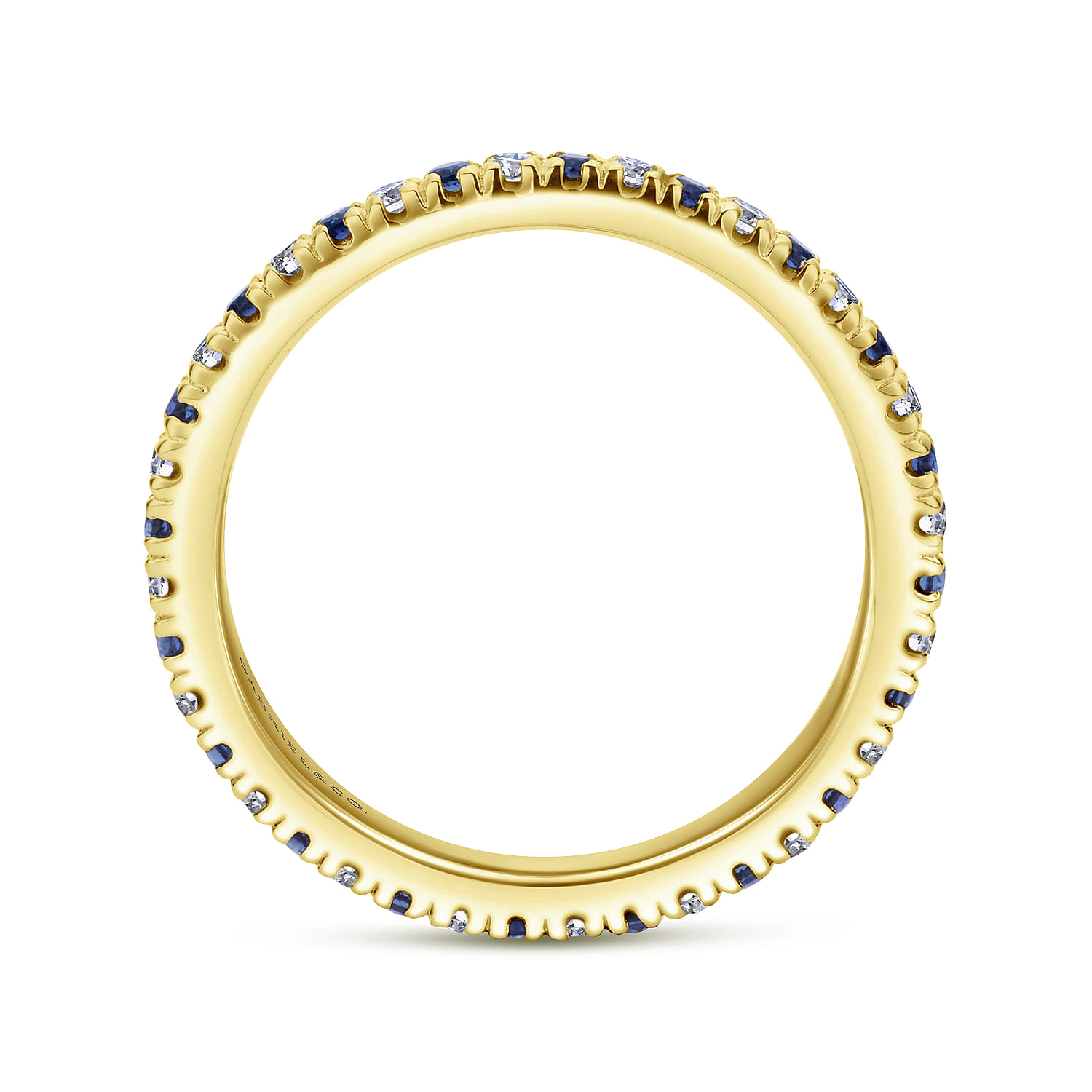 Eternity Band Wedding Ring in 14k Yellow Gold with Round Sapphire at Gabriel & Co. - Shot 2