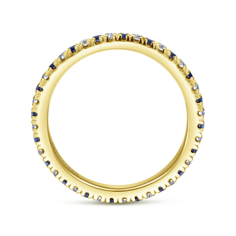 Eternity Band Wedding Ring in 14k Yellow Gold with Round Sapphire at Gabriel & Co. - Shot 2