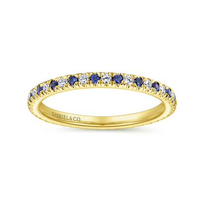 Bari - 14K Yellow Gold French Pave Sapphire and Diamond Eternity Band