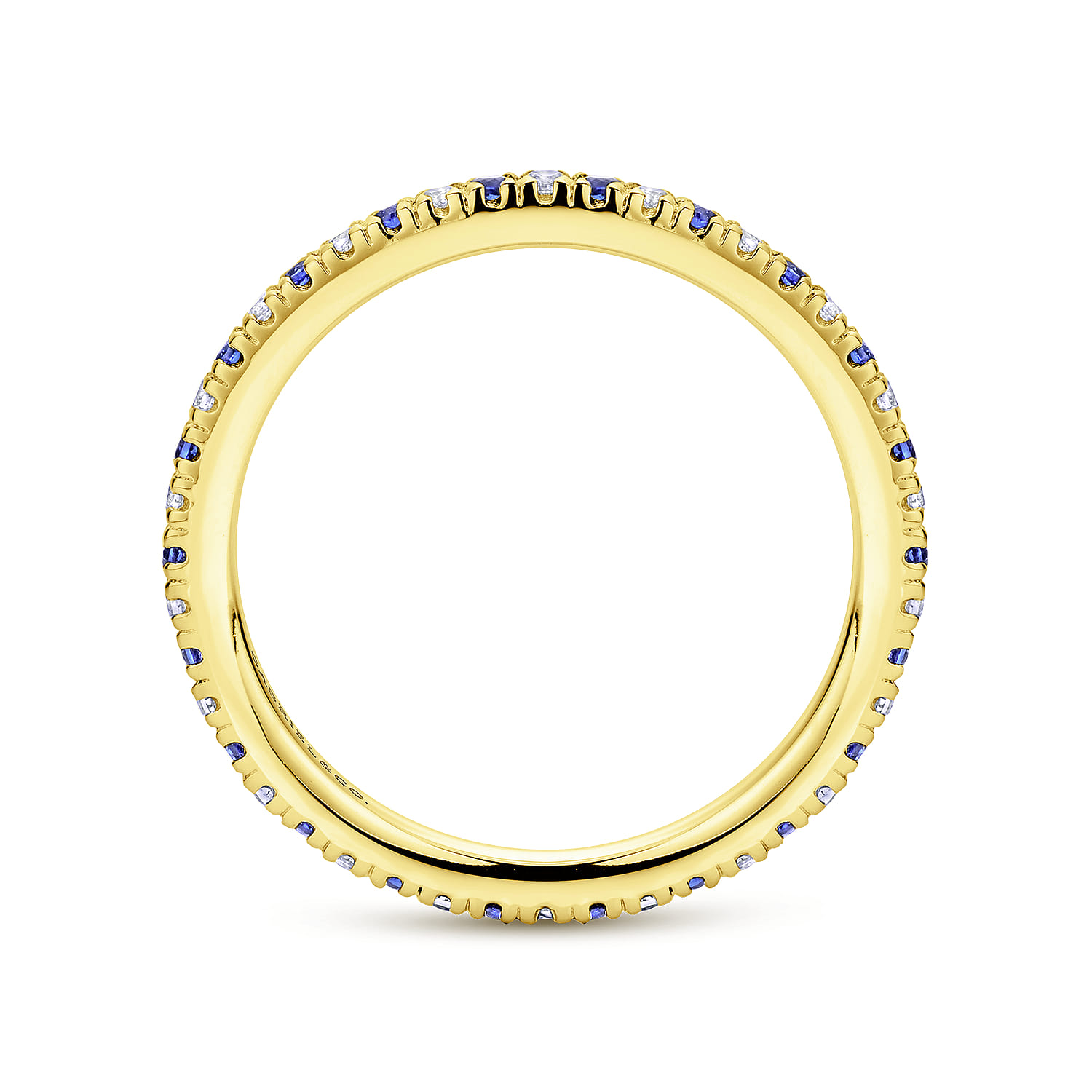Eternity Band Wedding Ring in 14k Yellow Gold with Round Sapphire at Gabriel & Co. - Shot 2