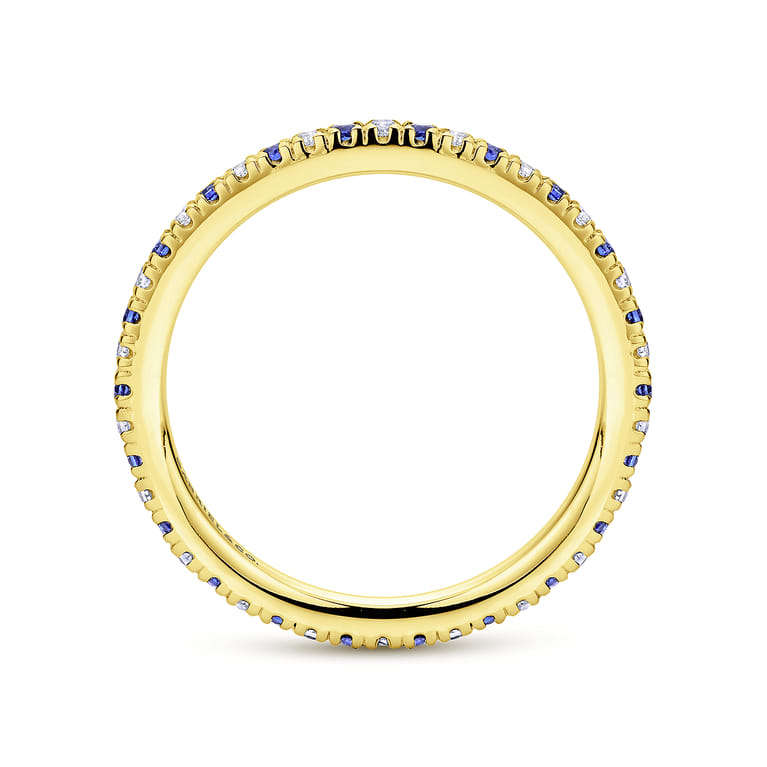 Eternity Band Wedding Ring in 14k Yellow Gold with Round Sapphire at Gabriel & Co. - Shot 2