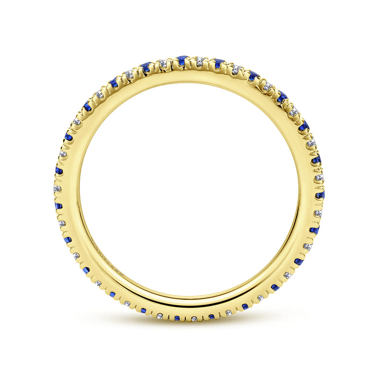 Eternity Band Wedding Ring in 14k Yellow Gold with Round Sapphire at Gabriel & Co. - Shot 2