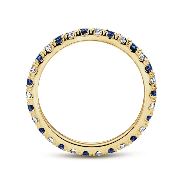 Eternity Band Wedding Ring in 14k Yellow Gold with Round Sapphire at Gabriel & Co. - Shot 2