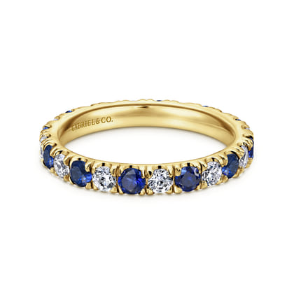 Bari - 14K Yellow Gold French Pave Sapphire and Diamond Eternity Band