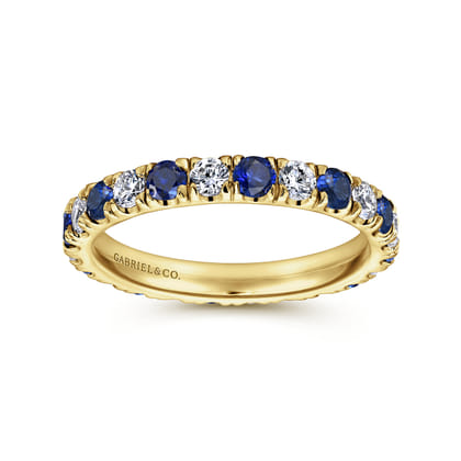 Bari - 14K Yellow Gold French Pave Sapphire and Diamond Eternity Band