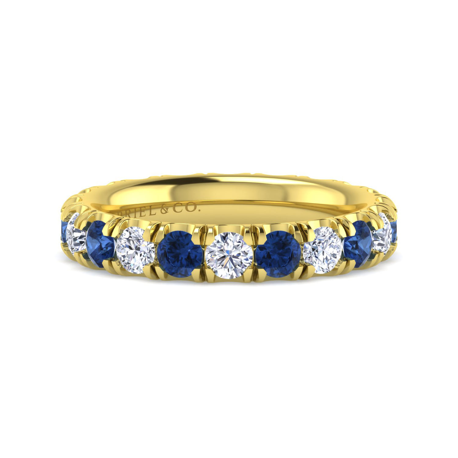 Eternity Band Wedding Ring in 14k Yellow Gold with Round Sapphire at Gabriel & Co. - Shot 1