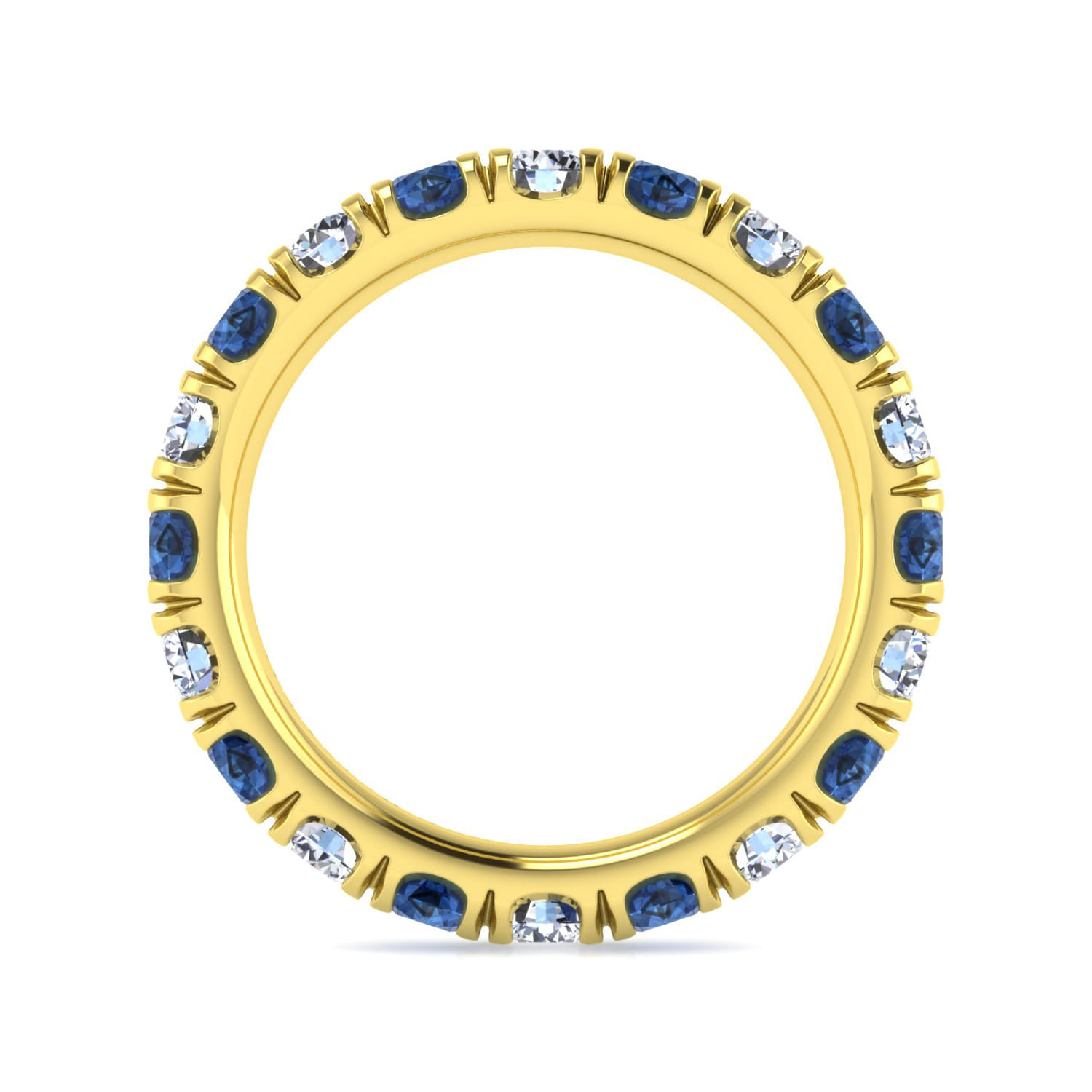 Eternity Band Wedding Ring in 14k Yellow Gold with Round Sapphire at Gabriel & Co. - Shot 2