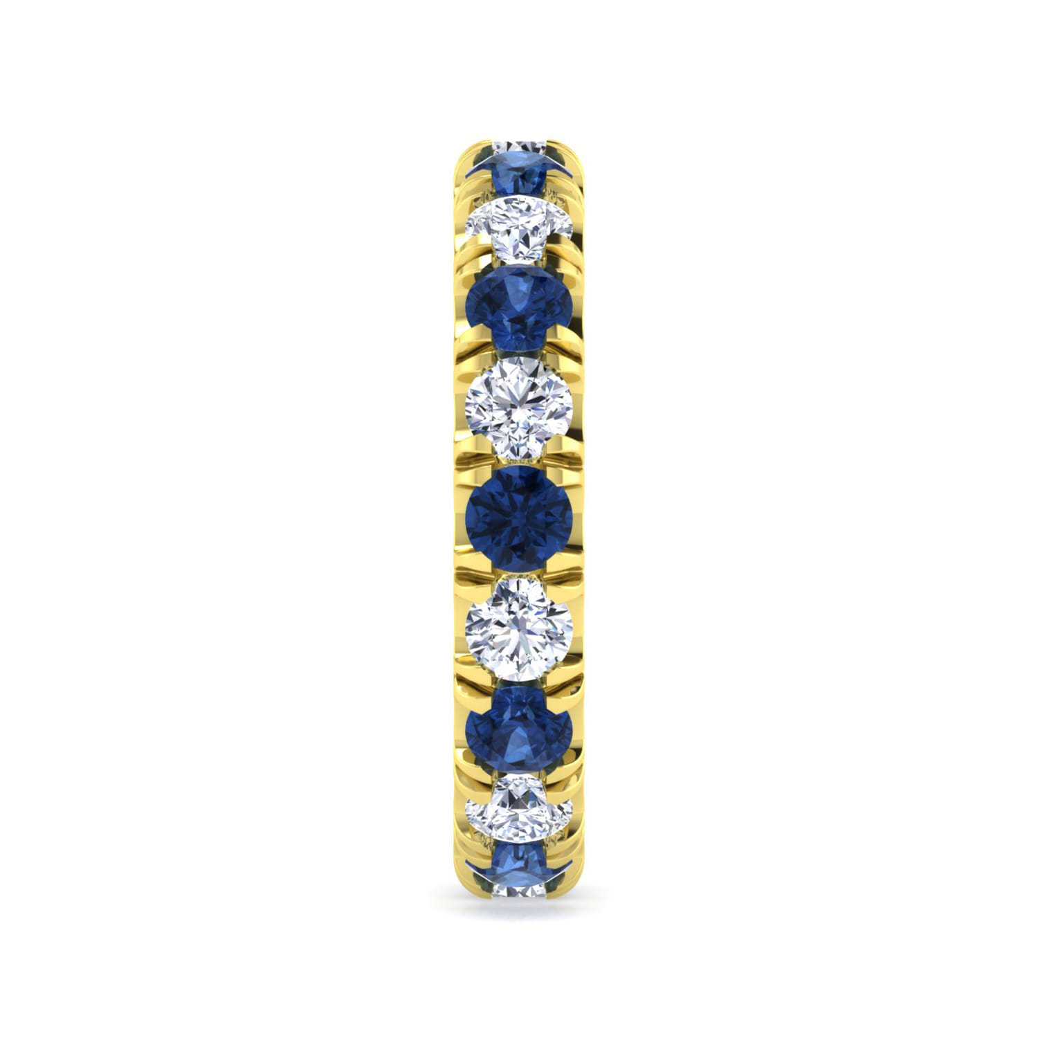Eternity Band Wedding Ring in 14k Yellow Gold with Round Sapphire at Gabriel & Co. - Shot 4