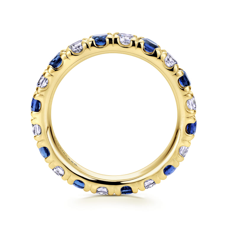 Eternity Band Wedding Ring in 14k Yellow Gold with Round Sapphire at Gabriel & Co. - Shot 2