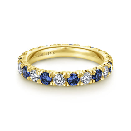 Bari - 14K Yellow Gold French Pave Sapphire and Diamond Eternity Band