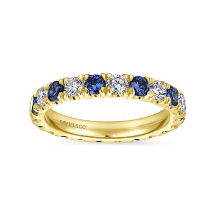 Bari - 14K Yellow Gold French Pave Sapphire and Diamond Eternity Band