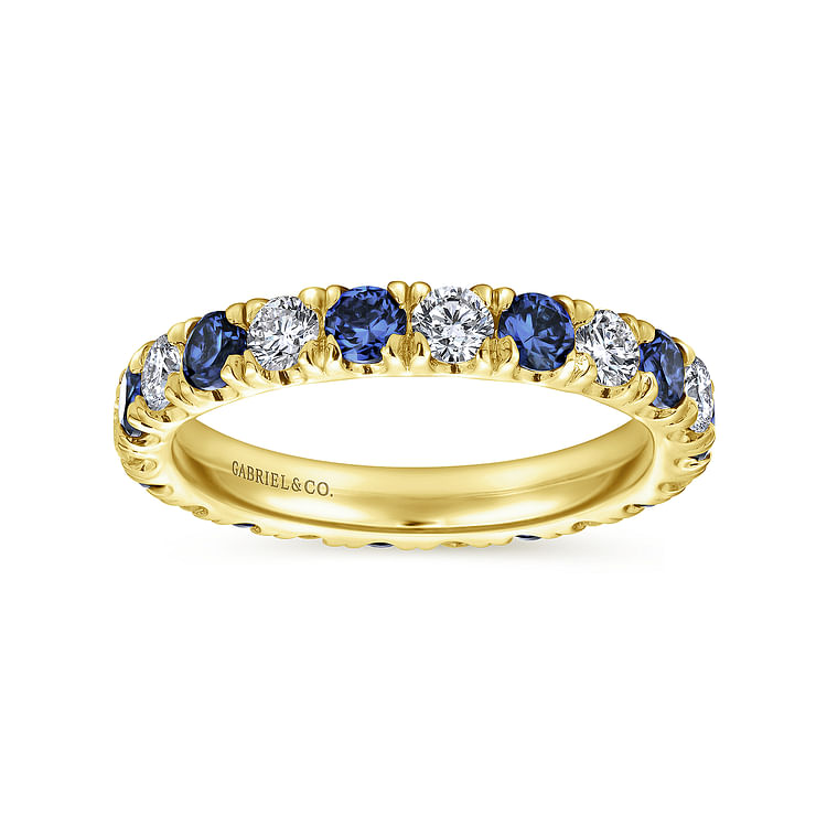 Bari - 14K Yellow Gold French Pave Sapphire and Diamond Eternity Band