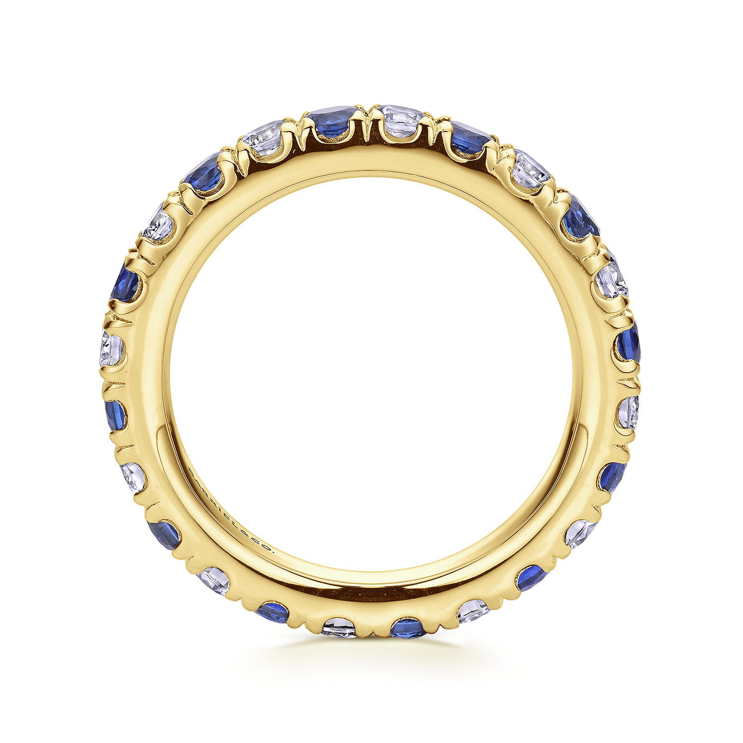 Eternity Band Wedding Ring in 14k Yellow Gold with Round Sapphire at Gabriel & Co. - Shot 2