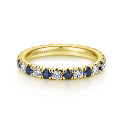 Bari - 14K Yellow Gold French Pave Sapphire and Diamond Eternity Ring