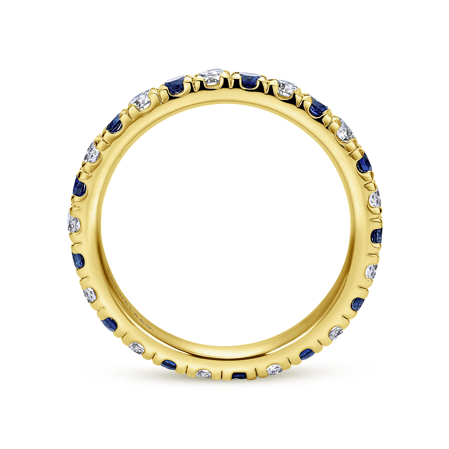 Eternity Band Wedding Ring in 14k Yellow Gold with Round Sapphire at Gabriel & Co. - Shot 2