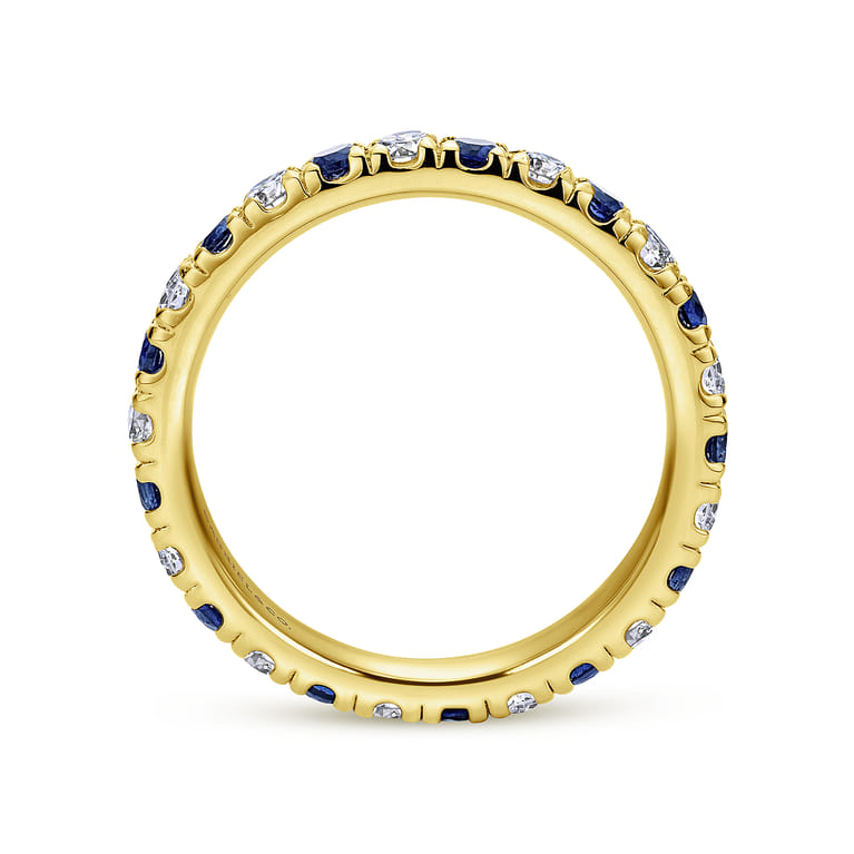 Eternity Band Wedding Ring in 14k Yellow Gold with Round Sapphire at Gabriel & Co. - Shot 2