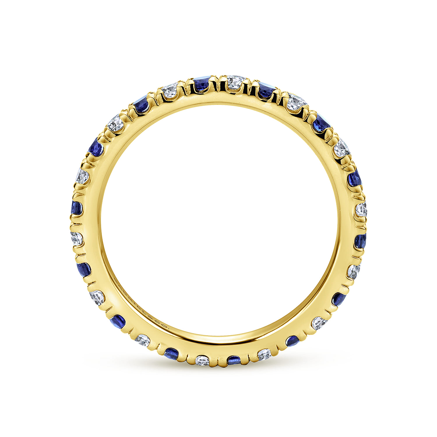 Eternity Band Wedding Ring in 14k Yellow Gold with Round Sapphire at Gabriel & Co. - Shot 2