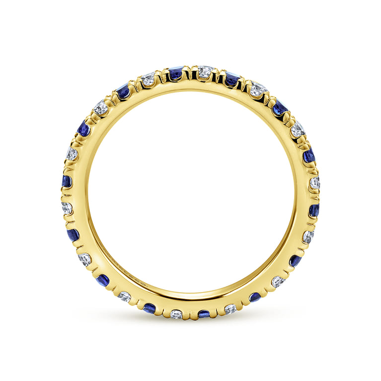 Eternity Band Wedding Ring in 14k Yellow Gold with Round Sapphire at Gabriel & Co. - Shot 2