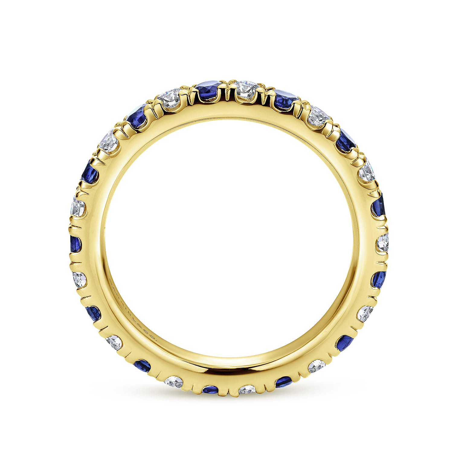 Eternity Band Wedding Ring in 14k Yellow Gold with Round Sapphire at Gabriel & Co. - Shot 2