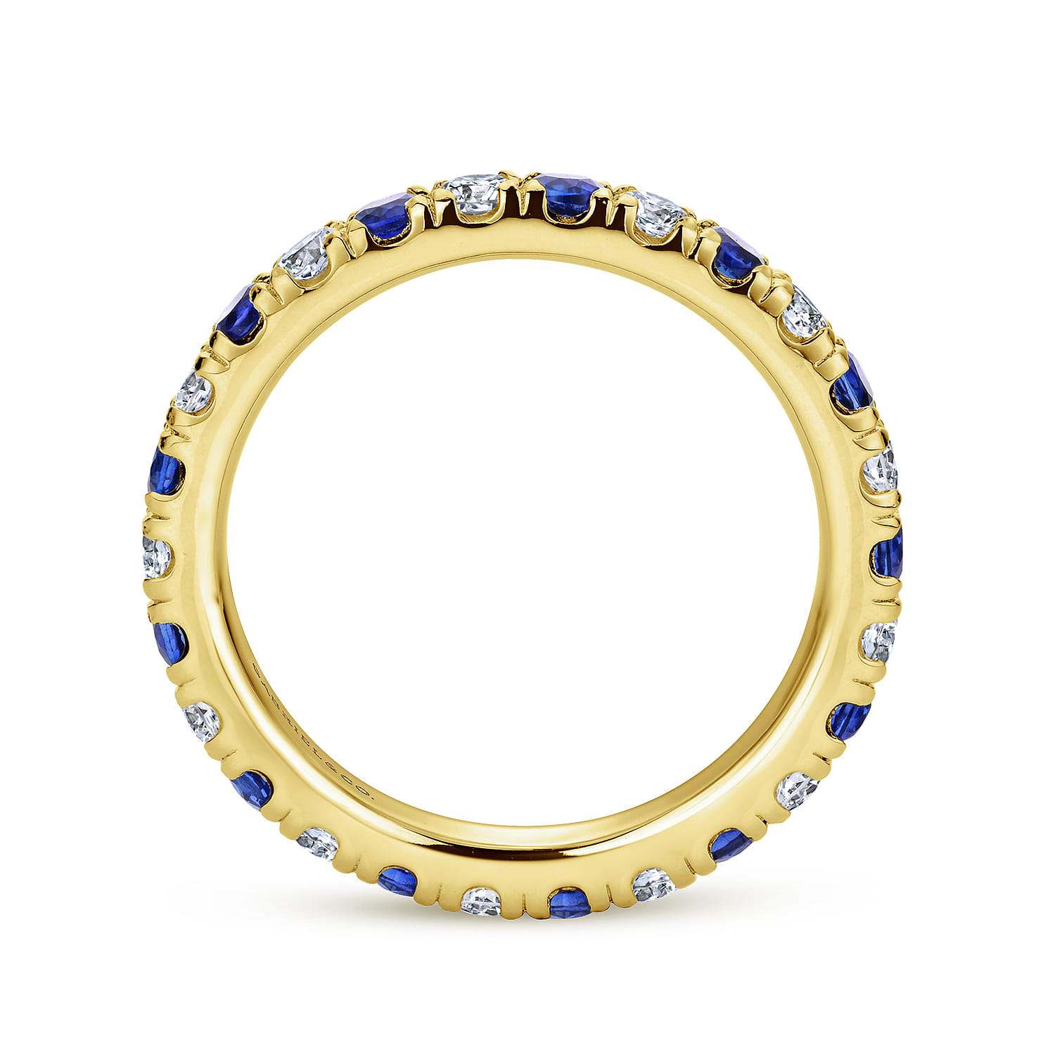 Eternity Band Wedding Ring in 14k Yellow Gold with Round Sapphire at Gabriel & Co. - Shot 2