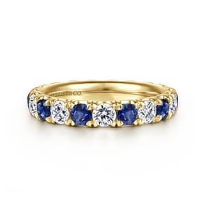 Bari - 14K Yellow Gold French Pave Set Sapphire and Diamond Eternity Band