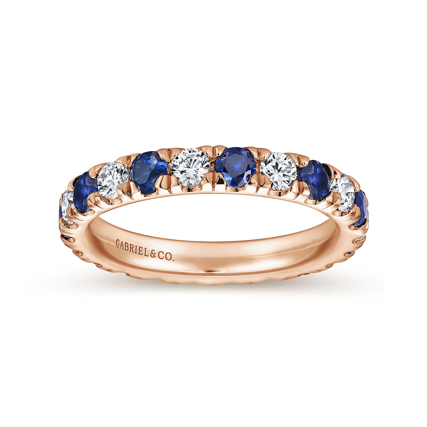 Bari - French Pave  Eternity Sapphire and Diamond Ring in 14K Rose Gold - 0.62 ct - Shot 4
