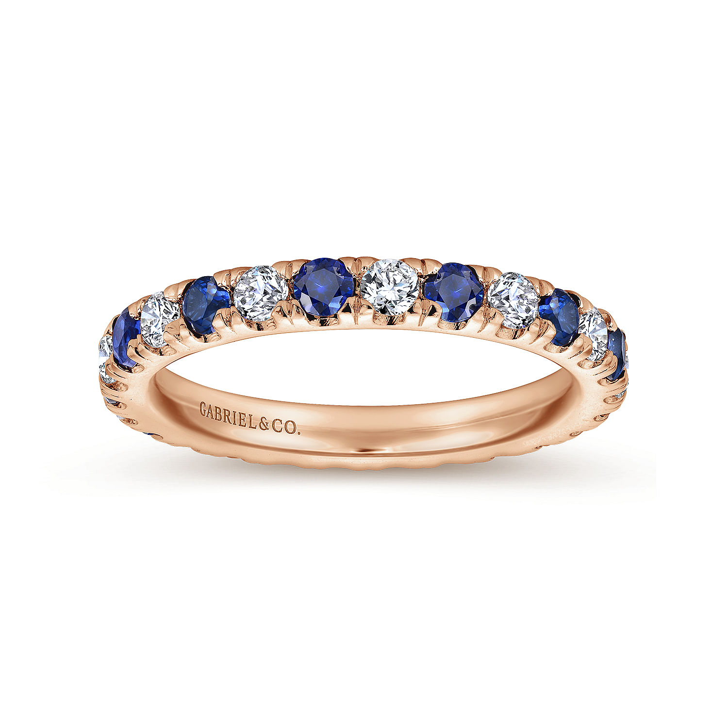 Bari - French Pave  Eternity Sapphire and Diamond Ring in 14K Rose Gold - 0.73 ct - Shot 4