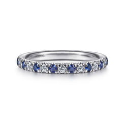 Platinum 15 Stone Diamond and Sapphire Anniversary Band