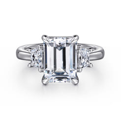 Barie - 14K White Gold Trapezoid Cut Three Stone Diamond Engagement Ring