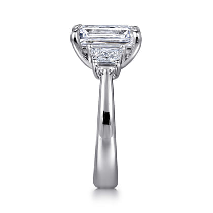 Barie - 14K White Gold Trapezoid Cut Three Stone Diamond Engagement Ring