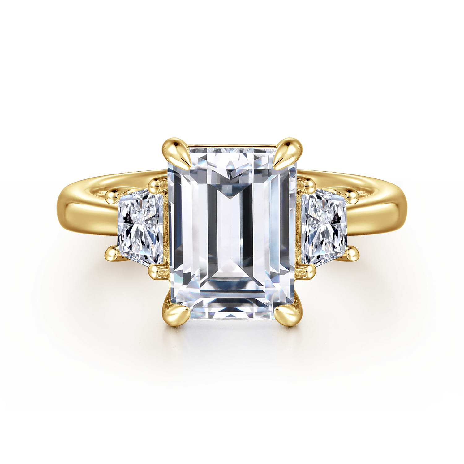 Barie - 14K Yellow Gold Trapezoid Cut Three Stone Diamond Engagement Ring