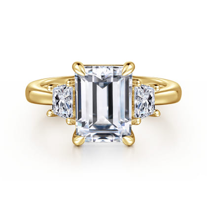 Barie - 14K Yellow Gold Trapezoid Cut Three Stone Diamond Engagement Ring