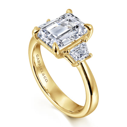 Barie - 14K Yellow Gold Trapezoid Cut Three Stone Diamond Engagement Ring