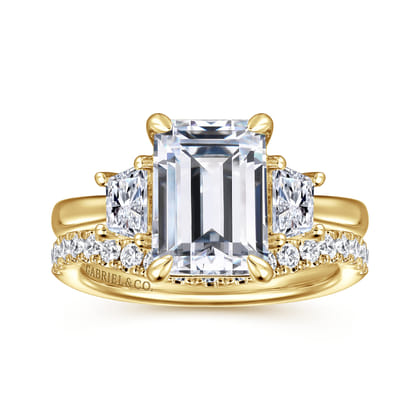 Barie - 14K Yellow Gold Trapezoid Cut Three Stone Diamond Engagement Ring