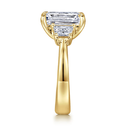Barie - 14K Yellow Gold Trapezoid Cut Three Stone Diamond Engagement Ring