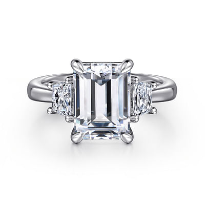 Barie - 18K White Gold Emerald Cut Three Stone Diamond Engagement Ring