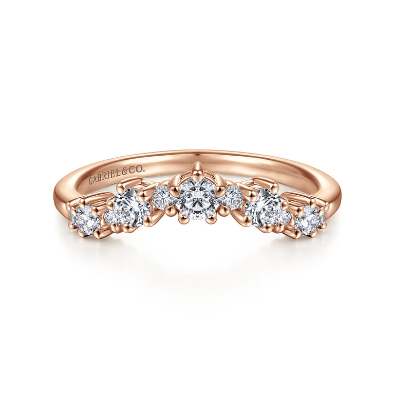 Curved Wedding Ring in 14k Rose Gold with Round Natural Diamond at Gabriel & Co. - Shot 1
